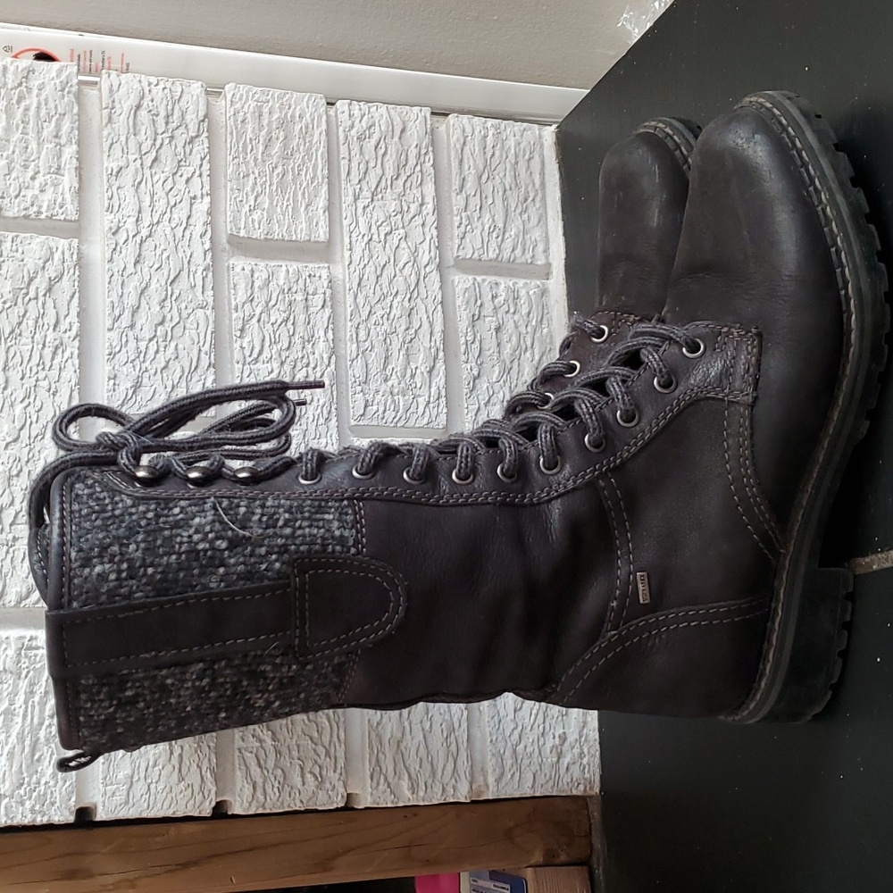 Women's Banff Trail Black Leather Winter Knitted Accent Boots Size US 7